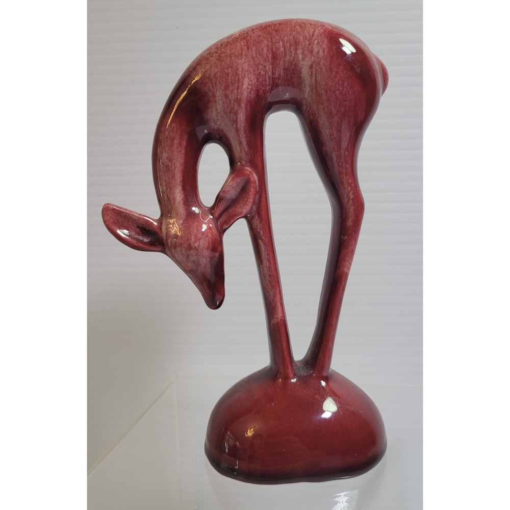 Blue Mountain Pottery Deer Figurine Burgundy Drip Glaze MCM Canada Art Pottery